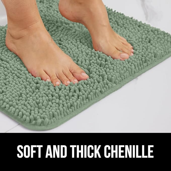 GORILLA GRIP Plush Absorbent Shaggy Chenille Bath Rug Mat for Oval Toilet Base with Rubber Backing, Machine Washable Rugs, Soft Microfiber Contour Mats for Toilets, Bathroom Decor, Sage