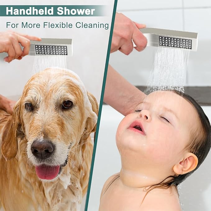 Shower Faucet Set Brushed Nickel Shower System, Starbath 10 Inch Rain Shower Head and Handheld Spray Shower Set Complete Wall Mounted,2 Way Pressure Balance Shower Valve and Trim Kit Included