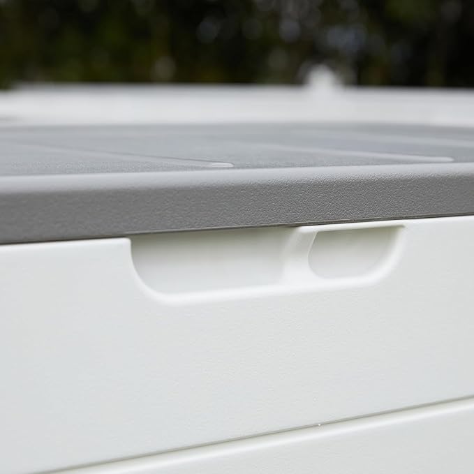 TARKARI Premium Pro Edition 100 Gallon Lockable Resin Deck Box, Waterproof & UV-Resistant Outdoor Storage Box for Outdoor Cushion Storage, Garden Tools & Pool Accessories Storage, White