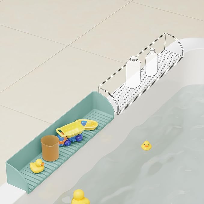 2 Pack Bathtub Splash Guard for Tub - Silicone Tub Water Splash Guard with 4 Suction Cups, Bath Toy Holder, Tub Play Shelf for Kids, Bathtub Side Splash Guard Tray, Toddler Bathroom Essentials, Aqua