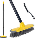 Deck Brush with Long Handle, Floor Scrub Broom for Shower, 50'' Outdoor Scrubber for Carpet, Boat, Patio, Garage, Concrete Cleaning