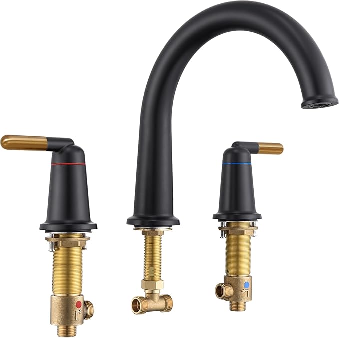 Black & Rose Gold Roman Bathtub Faucet Set with Valve High Flow 10.25 GPM Tub Faucets 3 Hole Widespread Deck Mount Tub Filler