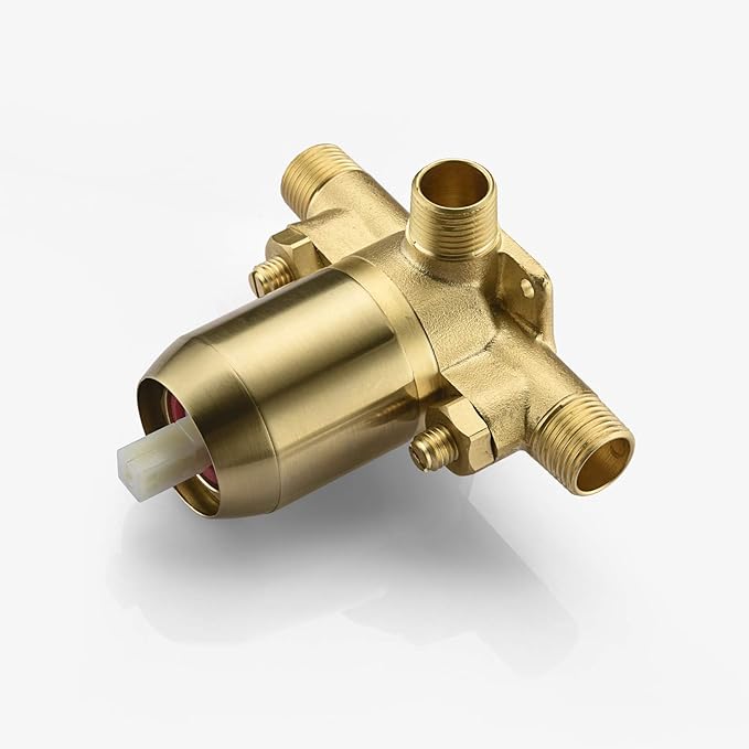 sumerain Shower Faucet Set Brushed Gold, Anti-scald Pressure Balance Valve, 8 Inches Extra-thin Rain Shower Head, with Non-return Check Valves