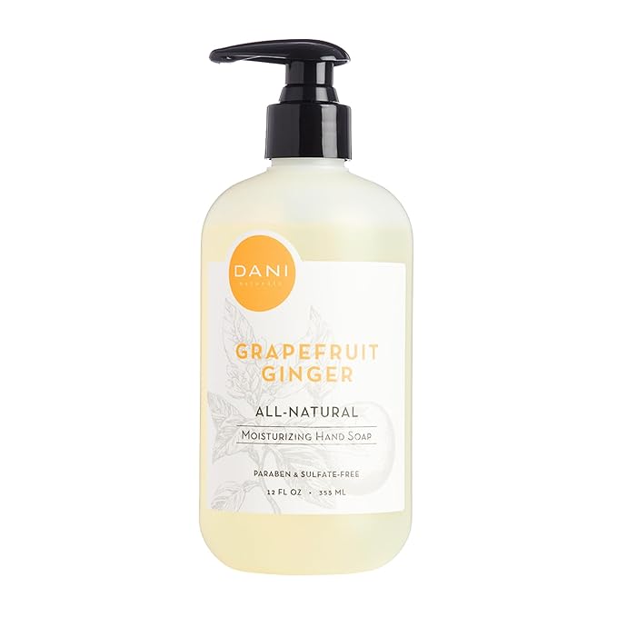 DANI Naturals Moisturizing Hand Soap – Grapefruit Ginger Scent, Hydrating, Sulfate-Free & Paraben-Free, 12 Oz Bottle with Pump, Gentle Cleansing for Dry Skin