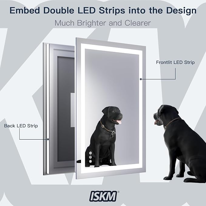 ISKM 50'' x 36' LED Mirror for Bathroom Lighted Vanity Mirror for Wall Front Lights + Backlit LED Bathroom Mirror Anti-Fog Tempered Glass ETL Listed