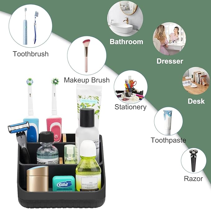 Chintu Toothbrush Holders Bathroom Countertop Organizer-Electric Tooth Brushing Holder 6 Slots Toothbrush Caddy for Counter Organization Kids Family Toothpaste Holder for Vanity Storage Black