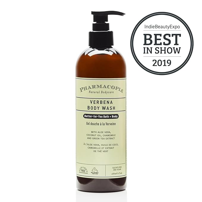 Pharmacopia Verbena Body Wash - Natural Shower Gel, Moisturizing and Nourishing Body Cleanser - Infused with Organic Aloe Vera, Coconut Oil, and Green Tea Extract - Vegan, and Cruelty-Free, 16 oz