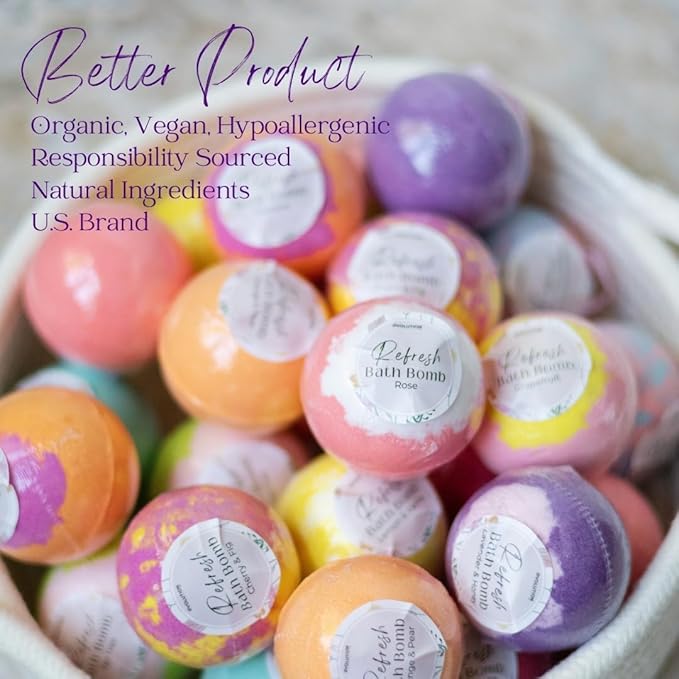 EvolutionUSA Refresh Bath Bombs for Women, 24 Lush Bath Bombs Mini Sized, Luxurious Womens Gift for Mother's Day, Easter, Birthday or Self Care, Luxurious & Relaxing Bathbombs, Womens Bath Balls