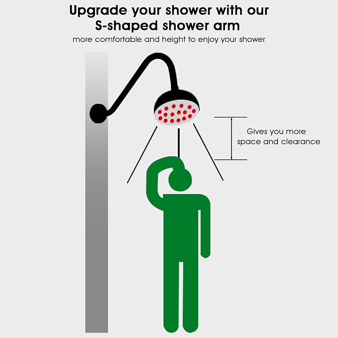 Shower Head Arm 10 Inch Chrome, S Shaped Shower Head Extender Arm with Flange and Stabilizer