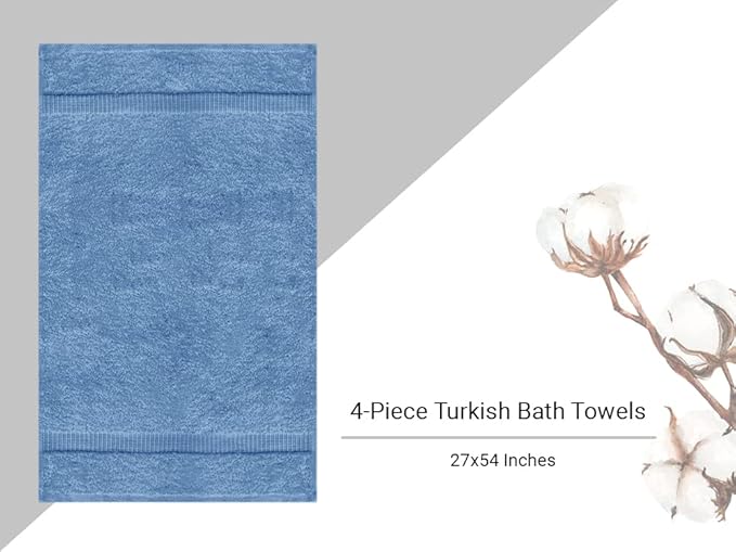 Towel Bazaar Premium Cotton Super Soft and Absorbent Turkish Towels (4-Piece Bath Towels, Wedgewood)