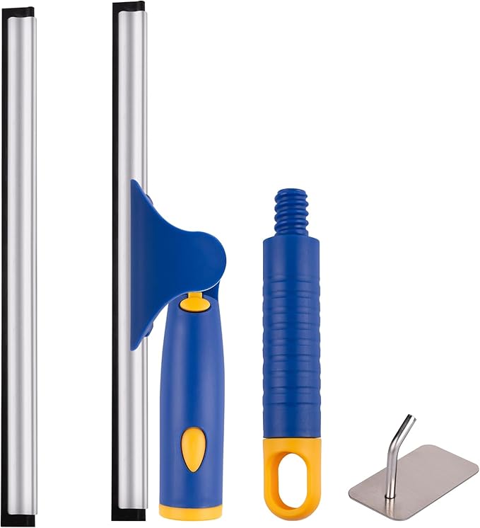 ITTAHO Swivel Shower Squeegee for Glass Doors, All-Purpose Anti-Slip Window Squeegee with 2 Blades, Window Cleaner Tool Bathroom Squeegee for Shower Doors, Tile Shower Walls，Mirrors,Car Windshields