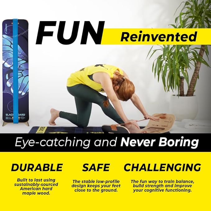 GIBBON SlackBoard - GiBoard Balance Board Kids & Adults - Slackline Balance Trainer - Slack Board Core Workout Equipment Home Gym Training - Standing Desk Exercise - Yoga, Agility, Pilates & More