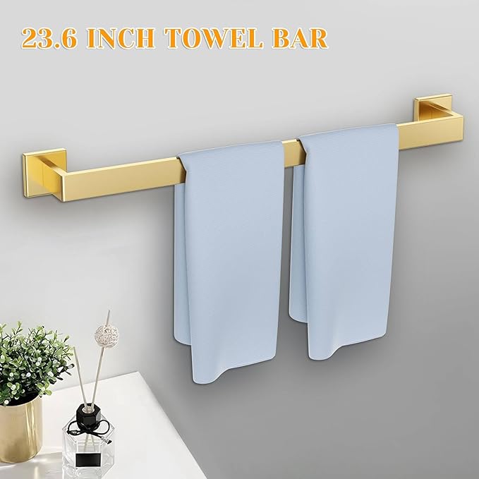 10 Pieces Brushed Gold Towel Bar Set Bathroom Hardware Accessories Set Upgraded Toilet Paper Holder Towel Holder/Racks Set for Bathroom Stainless Steel Wall Mounted 23.6in