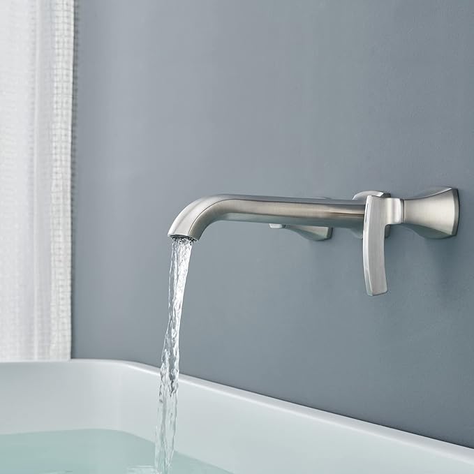 Wall Mount Tub Filler Roman Tub Faucet High Flow Long Spout Reach Brushed Nickel Bathtub Faucets with 2 Handles