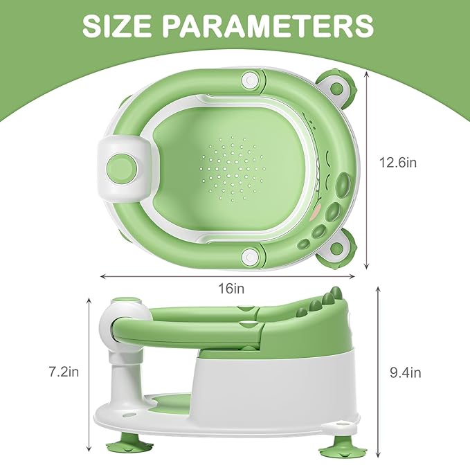 TPN Baby Bath Seat for Babies 6 Months & Up, Non-Slip Toddler Bath Seat with 5 PCS Waterproof Emoji Stickers, Portable Infant Bath Seat for Baby(Green)