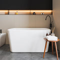 49" Acrylic Freestanding Soaking Bathtub, Matte Drain & Black Overflow, Modern Design Tub for Home Bathroom Renovations, Glossy White