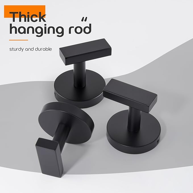 Robe Hook Matte Black Bath Towel Hooks Stainless Steel Wall Hooks for Bathroom Kitchen Closet Garage Door Hanger 3 Pack, AN1001MB-P3