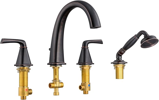 New Roman Tub Faucet with Sprayer, Bathtub Faucet Set Deck Mount, Brass 4 Hole Bath Tub Faucet Set High Flow, with 2 Handle with Valve Diverter with Hoses, 18-24in Widespread Classic Oil Rubbed Bronze