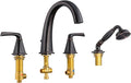 New Roman Tub Faucet with Sprayer, Bathtub Faucet Set Deck Mount, Brass 4 Hole Bath Tub Faucet Set High Flow, with 2 Handle with Valve Diverter with Hoses, 18-24in Widespread Classic Oil Rubbed Bronze