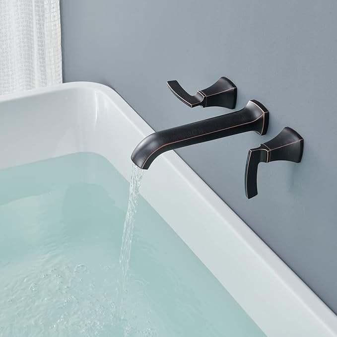 Wall Mount Bathtub Faucet Roman Tub Filler High Flow Long Spout Reach Oil-Rubbed Bronze Tub Faucets with 2 Handles