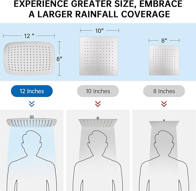 G-Promise All Metal 12 Inch Shower Head with Massage Mode Handheld, Rain Shower Head with Handheld Spray Combo, 3-Way Diverter with Pause Setting, 11 Inch Adjustable Extension Arm (Brushed Nickel)