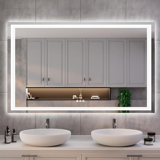 ISKM 50'' x 36' LED Mirror for Bathroom Lighted Vanity Mirror for Wall Front Lights + Backlit LED Bathroom Mirror Anti-Fog Tempered Glass ETL Listed