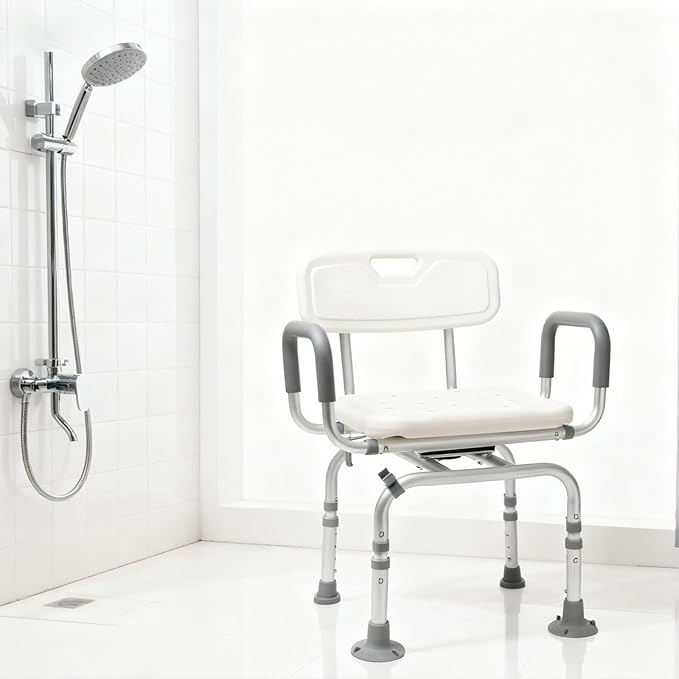 Shower Chair 360° Swivel Shower Chair for Inside Shower,Portable Seat with Back & Arms, Adjustable Height Seat for Bathtub,Tub Bench Stool for Bathroom Mobility Seat for Elderly, Disabled