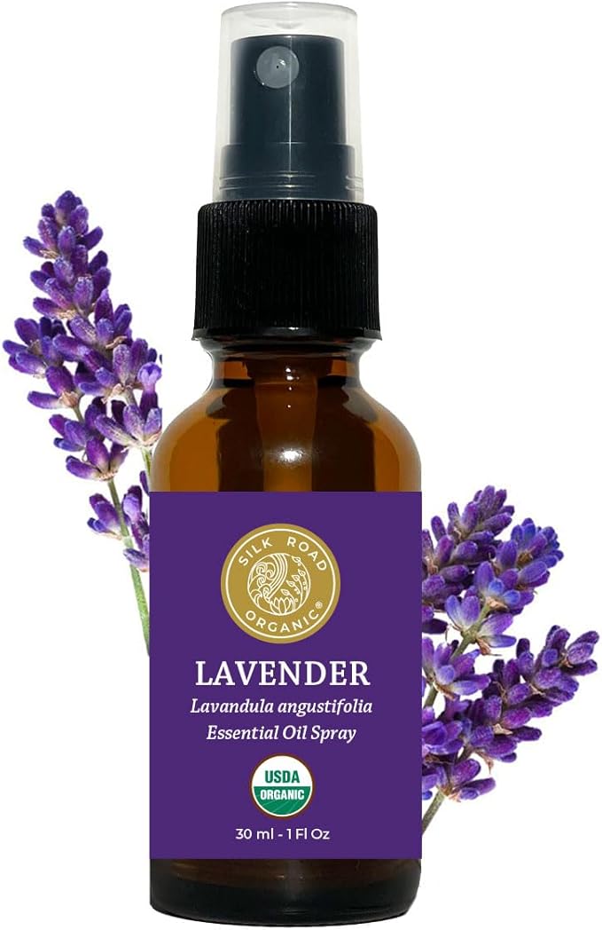 Silk Road Organic Lavender Essential Oil Spray, Lavandula Angustifolia, 100% Pure USDA Certified Aromatherapy for Calming, Relaxation & Skin – 1 oz Spray - Always Pure, Always Organic