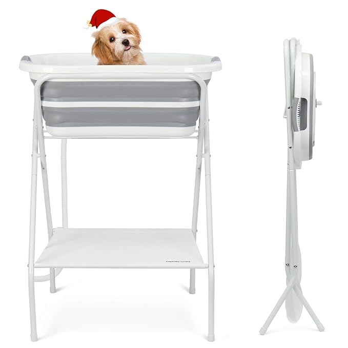Beberoad 2 in 1 Dog Bath Tub Dog Washing Station for Bathing and Grooming, Elevated Collapsible Foldable Portable Shower Bathtub for Small Dogs Cats Pet, Indoor and Outdoor