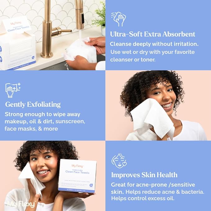 Disposable Face Towels XL for Skin Care & Makeup Removal – 100% Biodegradable Towelette, Face Wash Cloth, Disposable Face Towel for Skincare, Facial Towels, Dry Wipe, Hypoallergenic -50 Count