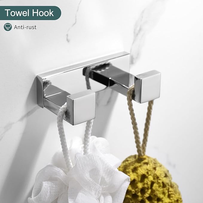 TNOMS 4-Pieces Bathroom Hardware Set, Polished Chrome Towel Bar Set, Wall Mounted Stainless Steel Bathroom Hardware Accessories Set, 23.6 inch