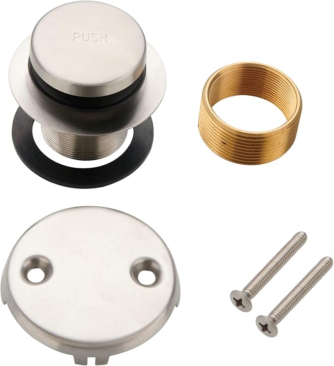 Tip Toe Bathtub Tub Drain Conversion Kit Assembly, Wellup Tub Drain Trim Kit with Two Hole Overflow Faceplate, Brushed Nickel