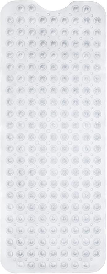ENKOSI Bath Mat – 40 x 16 Inch Extra Long Non Slip Bathtub Mat – Anti Slip Clear Shower Mat with Suction Cups and Drain Holes – Bathroom Mat for Bath Tub and Smooth Shower Floors (40x16 Clear)
