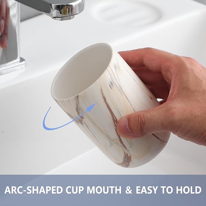 Brown Marble Toothbrush Holders - Ceramic Toothbrush Holders for Bathrooms, Toothbrush Toothpaste Holders, 2 Marble Bathroom Tumbler Cups Reusable Toothbrush Mouthwash Cup, Bathroom Counter Organizer