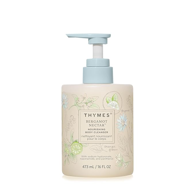 Thymes Nourishing Body Cleanser - Large Moisturizing Body Wash with Pump - Hydrating Cleanser - Notes of Bergamot, Orange Flower, Lemon, Lotus & Sandalwood. (Bergamot Nectar, 16 fl oz)