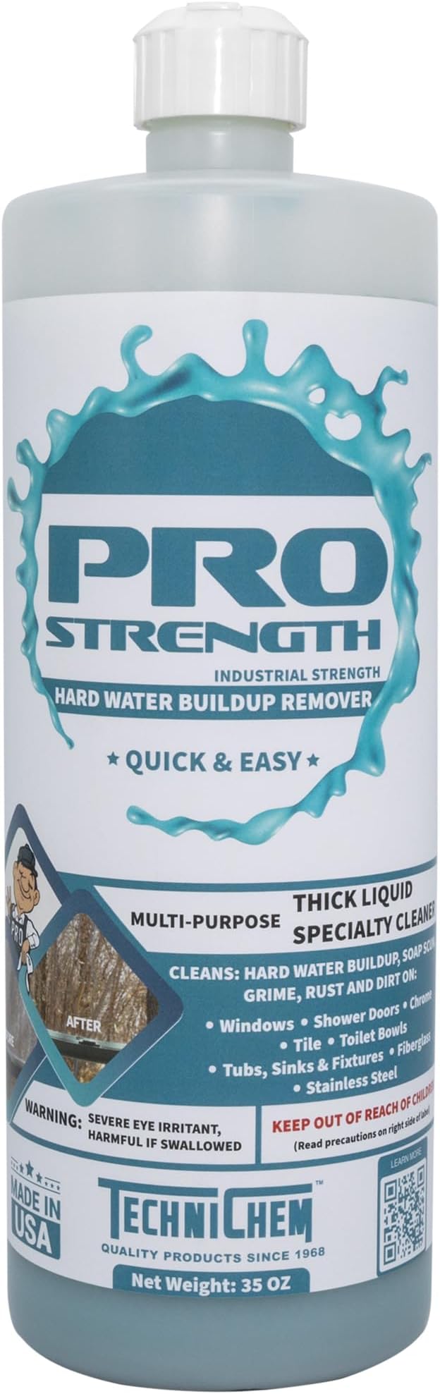 Pro-Strength Hard Water Stain Remover, Industrial Strength Hard Water, Mineral, Rust & Soap Scum Remover, 35 oz Bottle