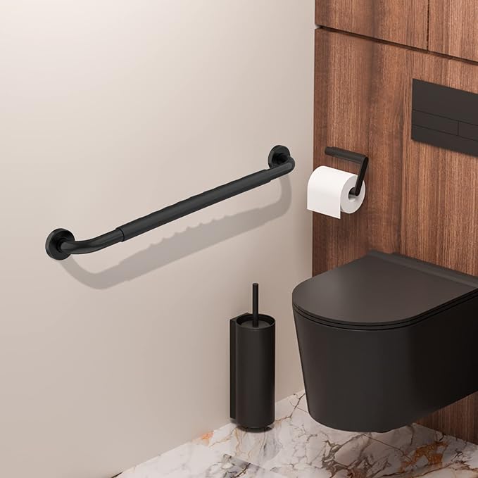 32 Inch Shower Grab Bar w/Anti Slip Rubber Grip, Munzong Black Stainless Steel Bathroom Grab Bar, Bathroom Balance Bar,Safety Handrail Support,Handicap Injury Elderly Senior Assist Bath Handle