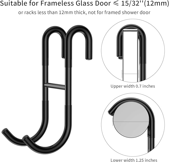 Black 14-Inches Stainless Steel Shower Squeegee Set, Include Shower Door Hook, Adhesive Hook and Spare Silicone Blade, Window Squeegee for Shower Glass Door, Bathroom, Mirror, Window and Car Glass
