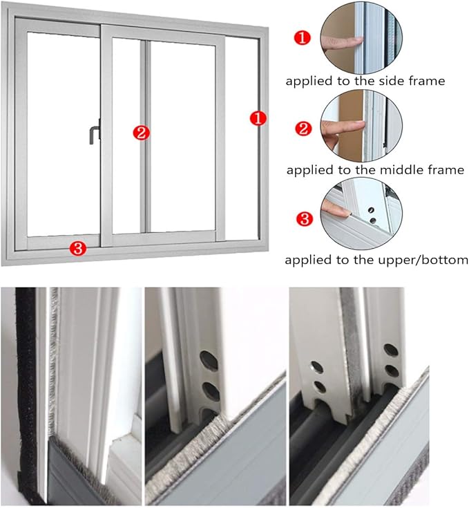 Weather Stripping Brush for Sliding Windows/Doors Frame Side,Pile Self Adhesive Weatherstrip Seal Strip Sealer Draft Stoppers (33ft x11/32 Backing x 3/16 Brush inch, Grey)