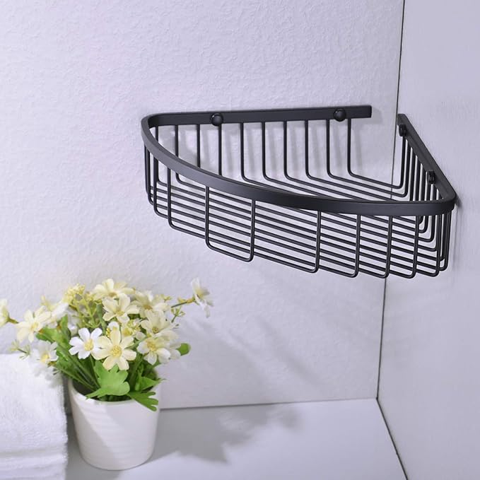 304 Stainless Steel Shower Caddy Corner Basket Shelf Bathroom Organizer Wall Mounted Storage, Matte Black Plated Finish Heavy Duty