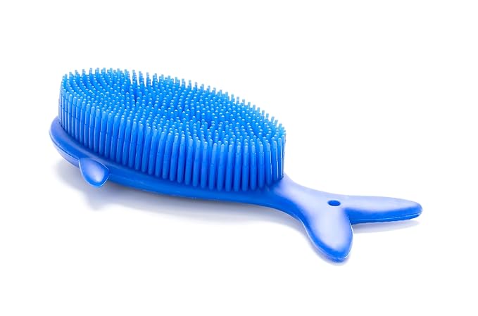 Premium Sensory Brush for Kids or Autism,Soft Silicone Body Scrubber,2 in 1 Sensory Room Occupational Therapy Sensory Brushes,Silicone Loofah,Pet Shower Brush Bath Brush Shampoo Brush(Whale-Blue)