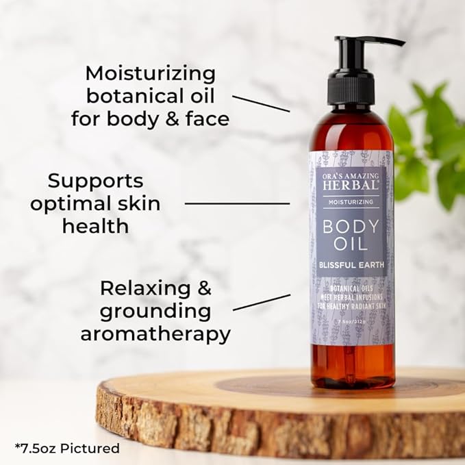Ora's Amazing Herbal Moisturizing Lavender Body Oil for Women and Men, Nourishing Oil for Dry Skin, Relaxation, Massage Oil, Blissful Earth Scent, 2 oz, Travel Size with Pump