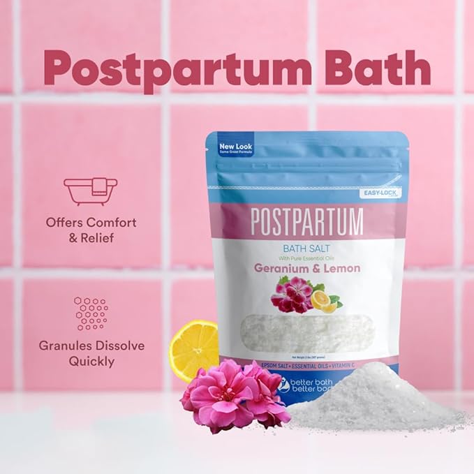 Postpartum Sitz Bath Soak (2 Lbs) Postpartum Care for New Moms Bath Salt with Essential Oils in Easy Press-Lock BPA-Free Pouch Made with Natural Ingredients Made in USA