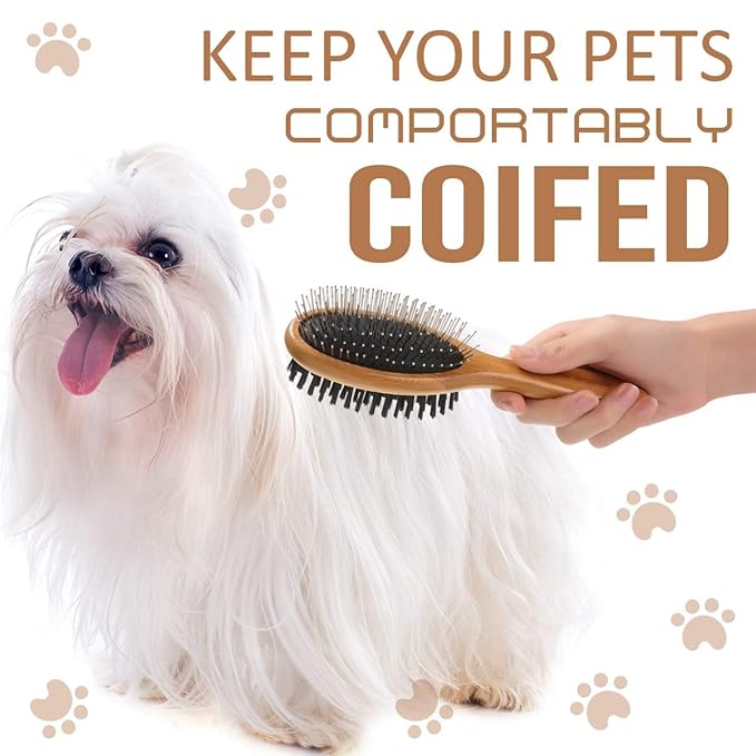 KylePet Dog Brush, Double Sided Pet Slicker Brush with Bamboo Handle for Dogs and Cats Long Hair Pets Grooming Comb for Removing Shedding, Tangles and Dead Undercoat