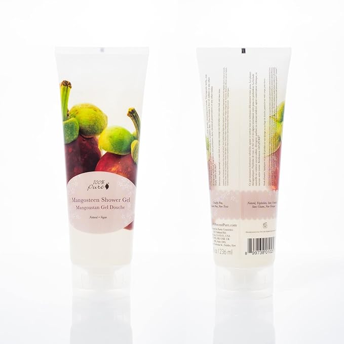 100% PURE Mangosteen Shower Gel Natural Foaming & Hydrating Body Wash - Deeply Moisturizing Gentle Soap Cleanser for All Skin Types, Even Sensitive - Gluten-Free - 8 Fl Oz