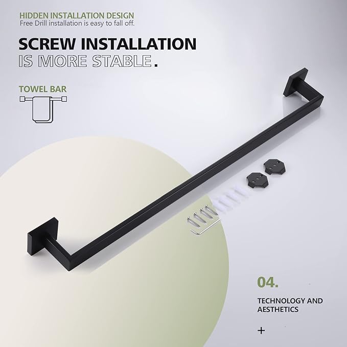 KOKOSIRI 32-Inch Single Towel Bar, Bathroom Kitchen Towel Holder, Wall Mounted SUS304 Stainless Steel Towel Rack, Matte Black, B4003BK-L32