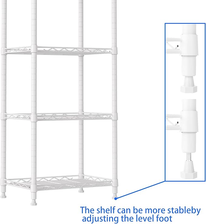 REGILLER 6 Wire Shelving Steel Storage Rack Adjustable Unit Shelves for Laundry Bathroom Kitchen Pantry Closet(White,11.7" D x 16.8" W x 63" H)