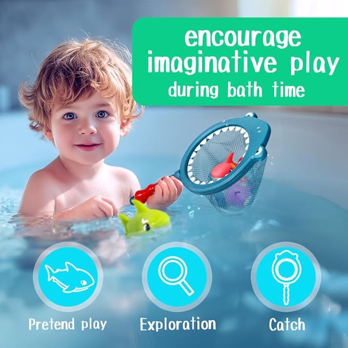 No Hole Bath Toys for Kids - Shark Bath Toys Set with Bath Net & Storage - Floating Toys for Water Pool Shower