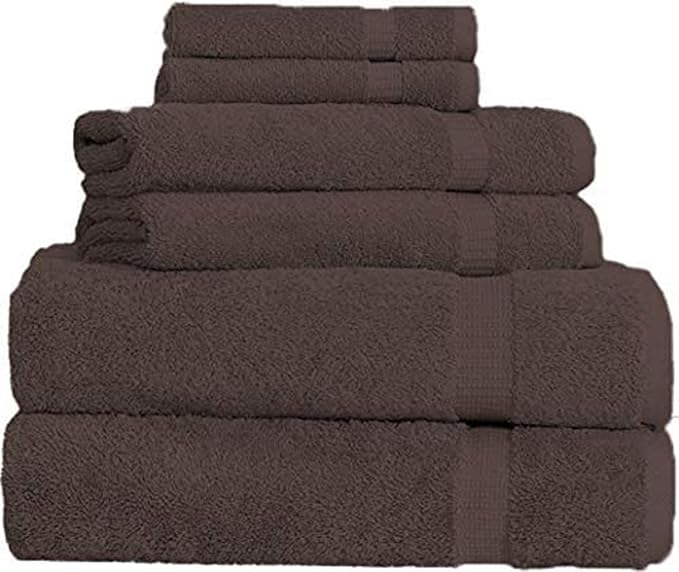 SALBAKOS 100% Turkish Cotton 6-Piece Towel Set | Heirloom Quality Hotel & Spa Collection | Soft, Super Absorbent 2 Washcloth, 2 Hand, 2 Bath Towel Sets | Made in Turkey (Chocolate, 6 Piece Towel Set)