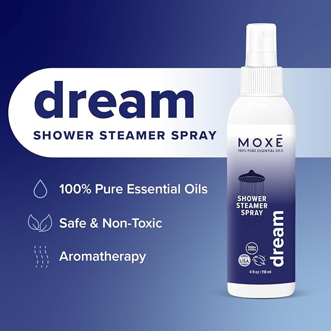 MOXĒ Dream Lavender & Chamomile Shower Steamer Spray, 100% Natural Certified Essential Oils, Bath Relaxation, Made in USA, 4 Ounces (2 Pack)